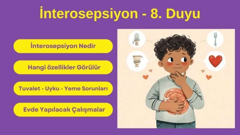 İnterosepsiyon: karnını tutarak vücut sinyalini fark etmeye çalışan çocuk illüstrasyonu